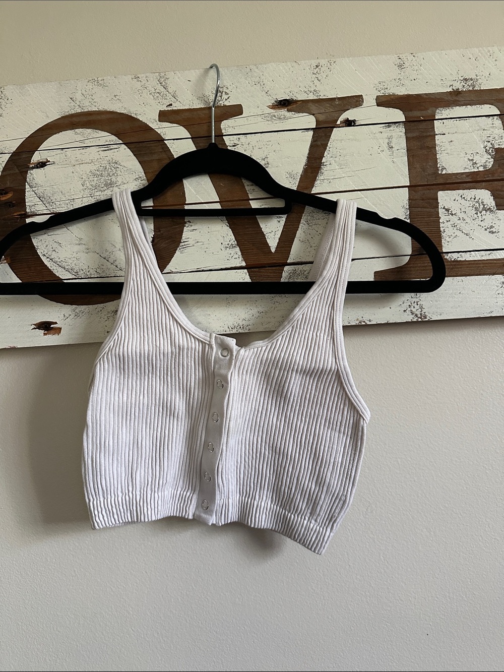 aerie White Ribbed Button-Front Crop Tank